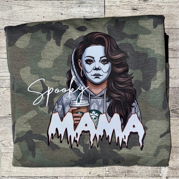 Spooky Mama, Coffee & Halloween Theme, Camo Bomber Style Jacket - Picture 2 of 16